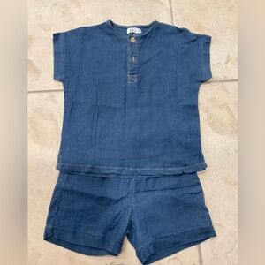 FYI Blue Button-Up Top and Shorts Set